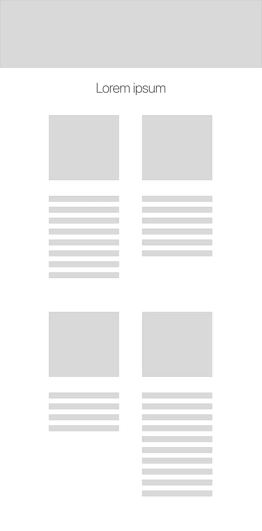 Wireframe with a banner and a two-column grid