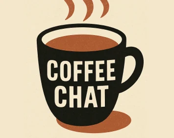 Illustrated mug that reads Coffee Chat