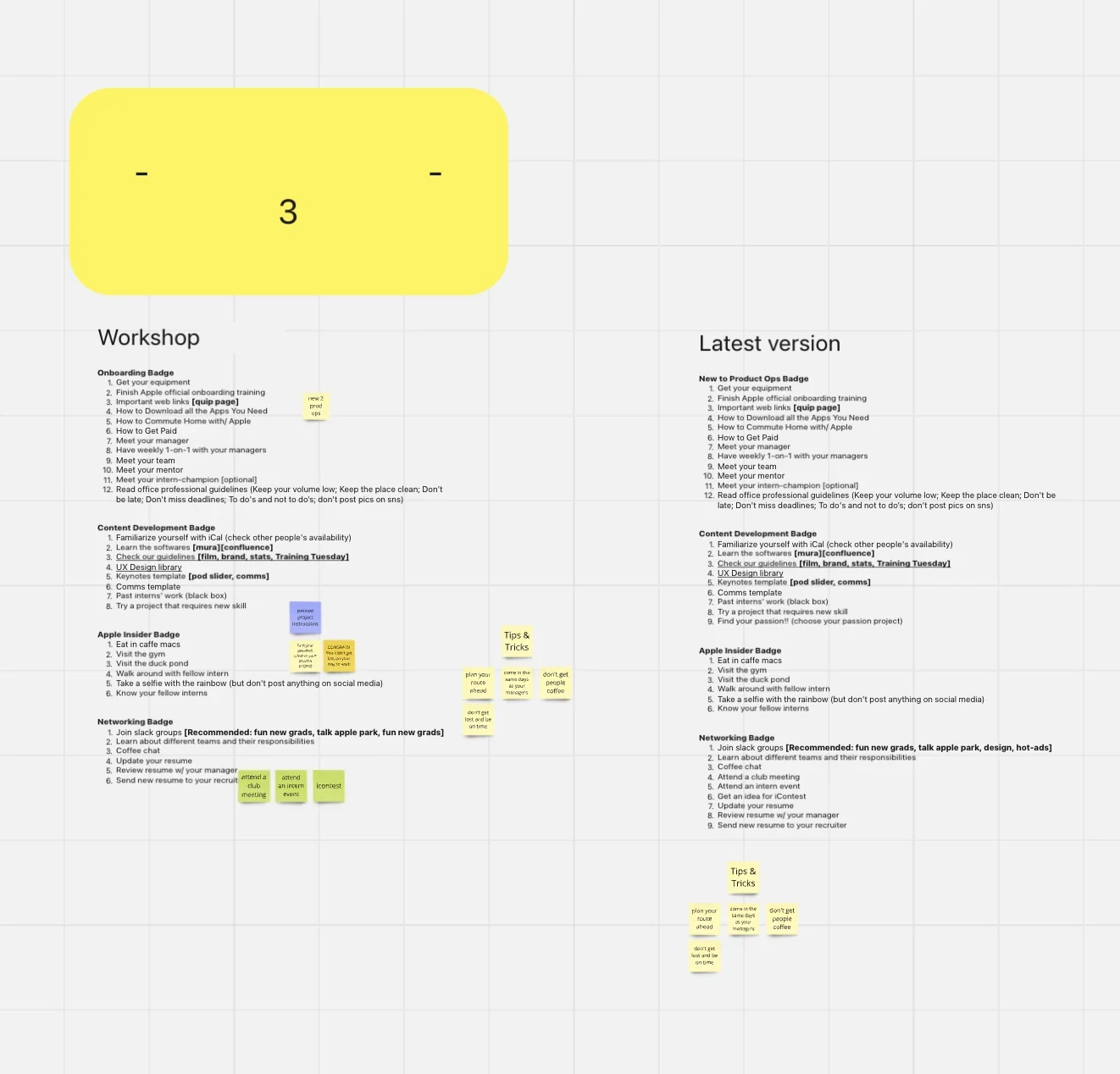 The workshop list next to its latest version, grouped into badges