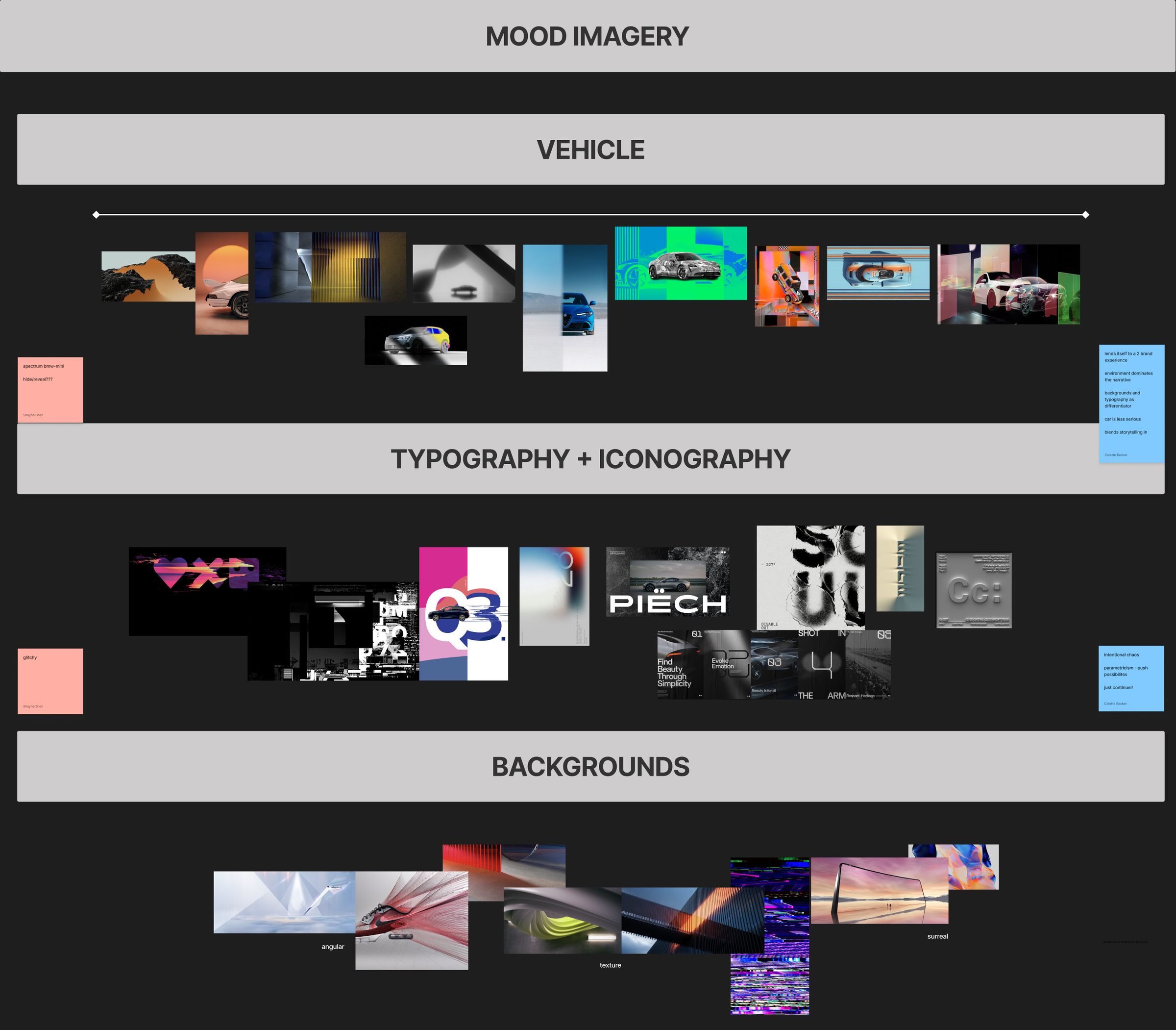 Mood imagery for vehicle, typography and backgrounds