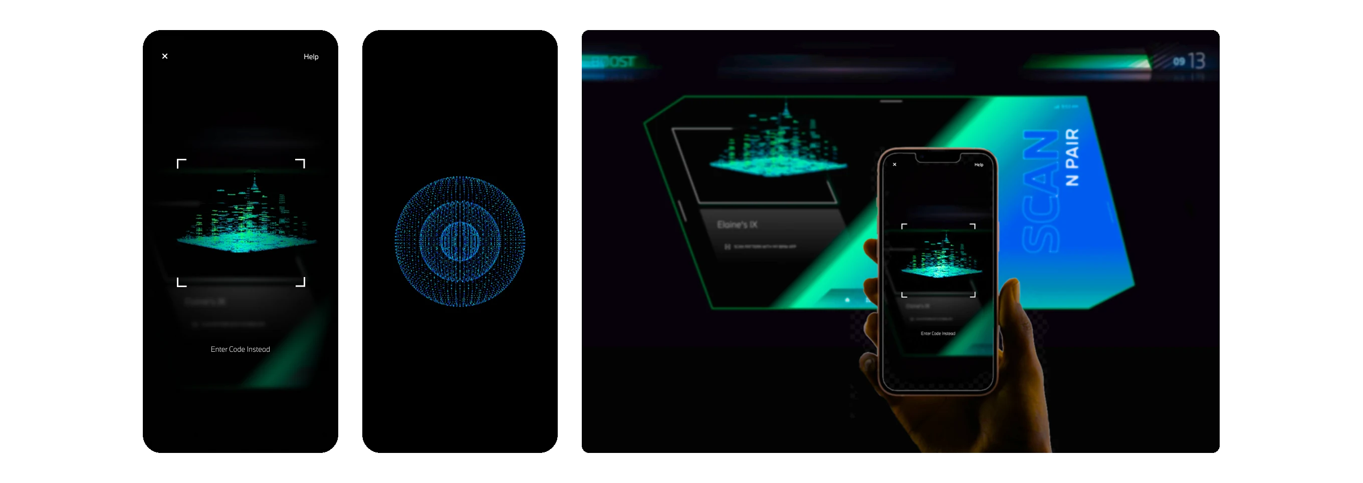 Scan to pair: the phone scans a pattern on the car display