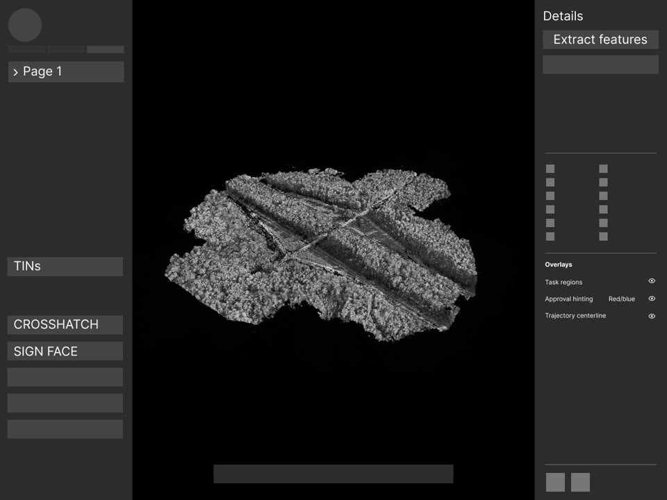 Point cloud dataset loaded in the viewer with the Extract features panel