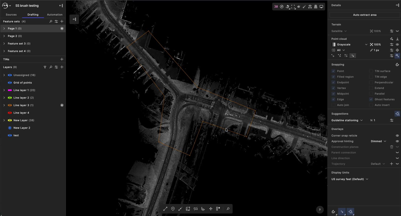 Point cloud page with the Auto extract area button in the right panel