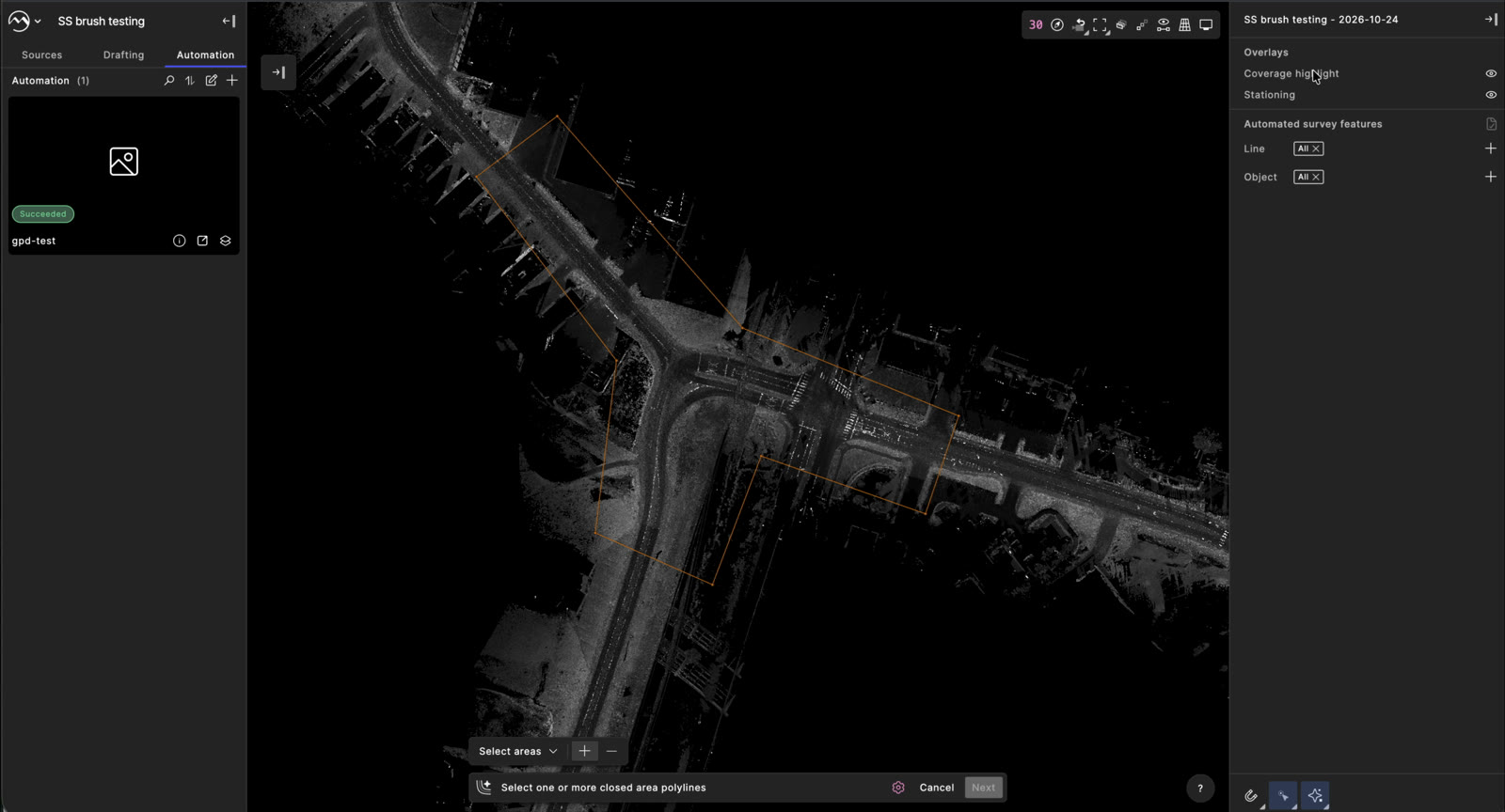 Command bar asking to select one or more closed area polylines