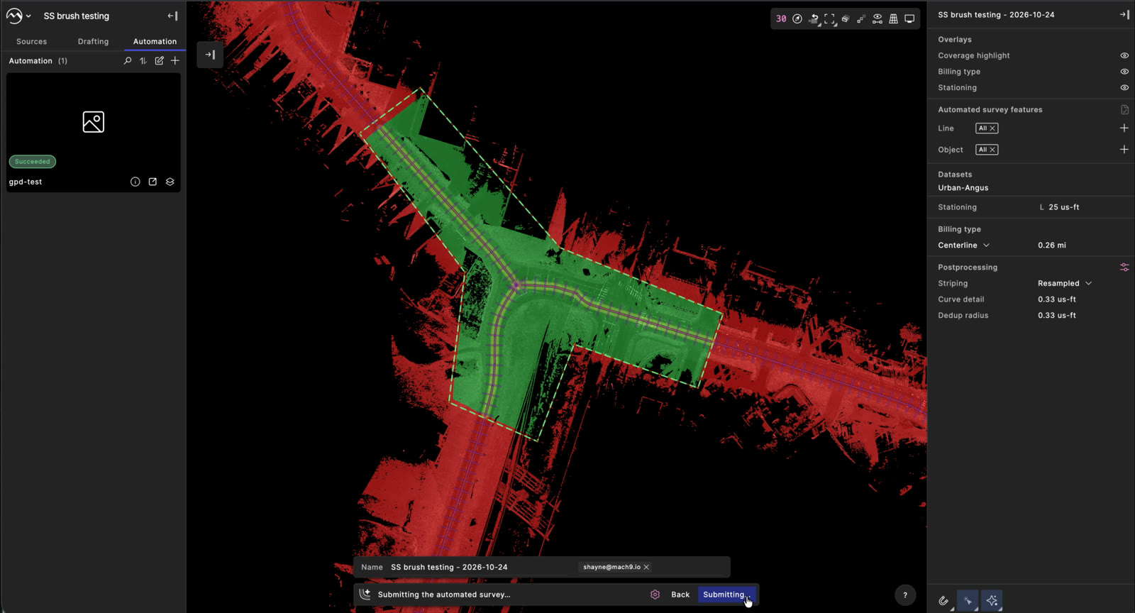 Automated survey submitting, with the Automation tab open on the left