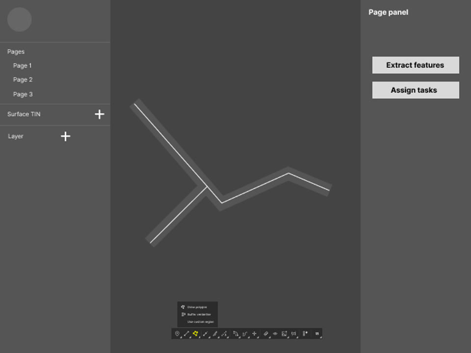 Wireframe with a define-area tool and popover in the default toolbar