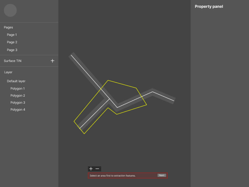 Wireframe drawing an area while already in feature extraction