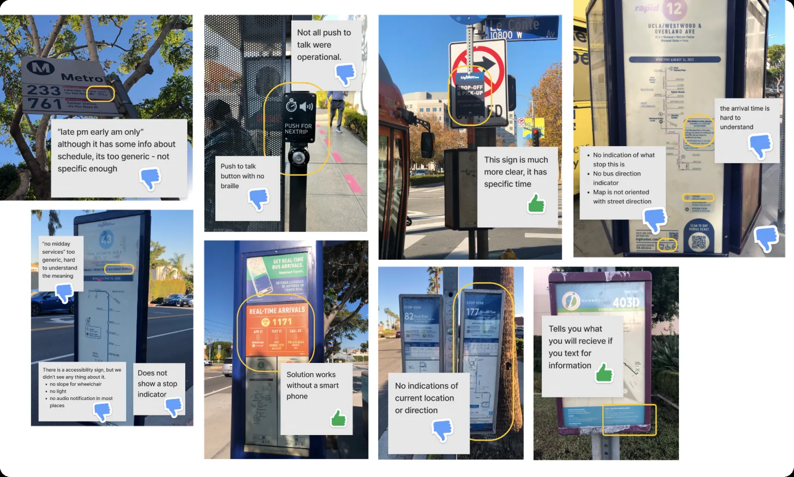 Annotated photos of LA bus stops and their signage