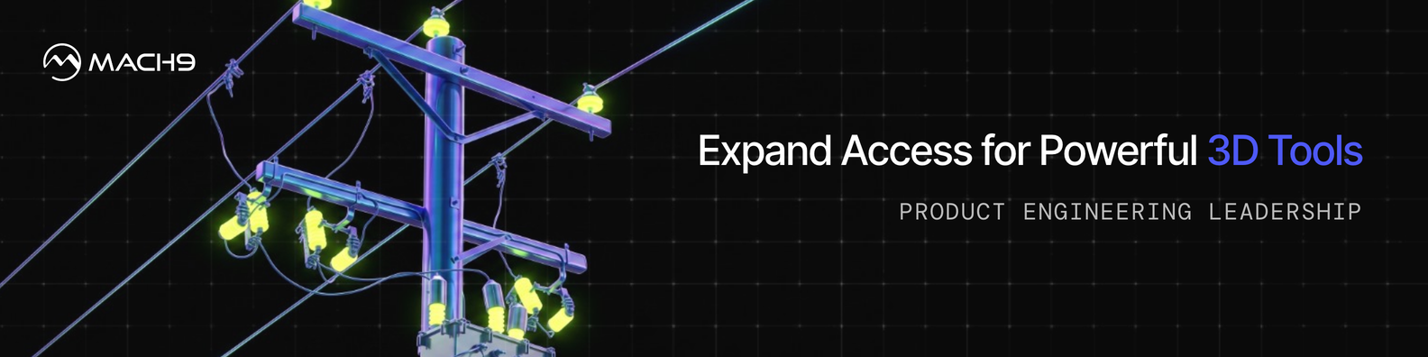 Mach9 LinkedIn banner with a blurple utility pole render