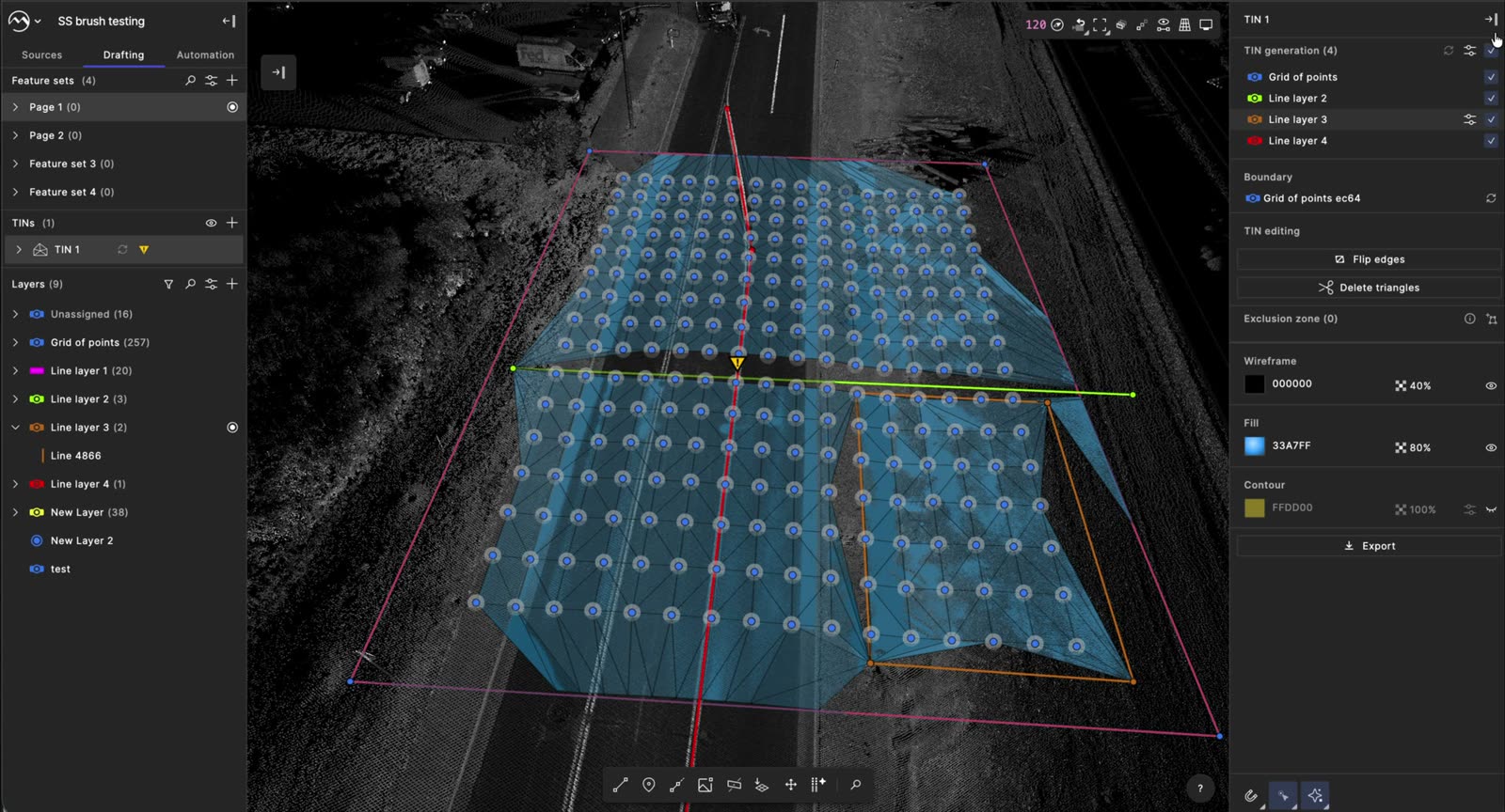 Generated surface with the TIN panel