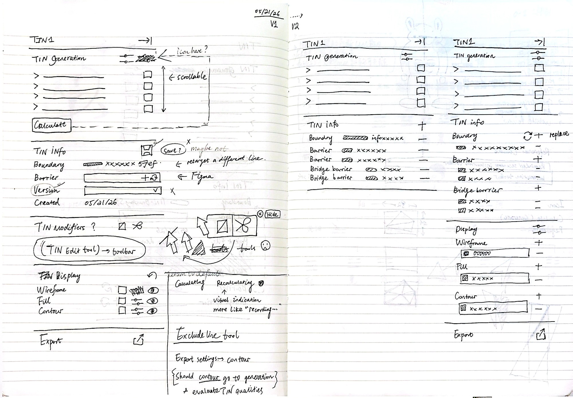 Sketch of TIN panel V1 and V2 layouts