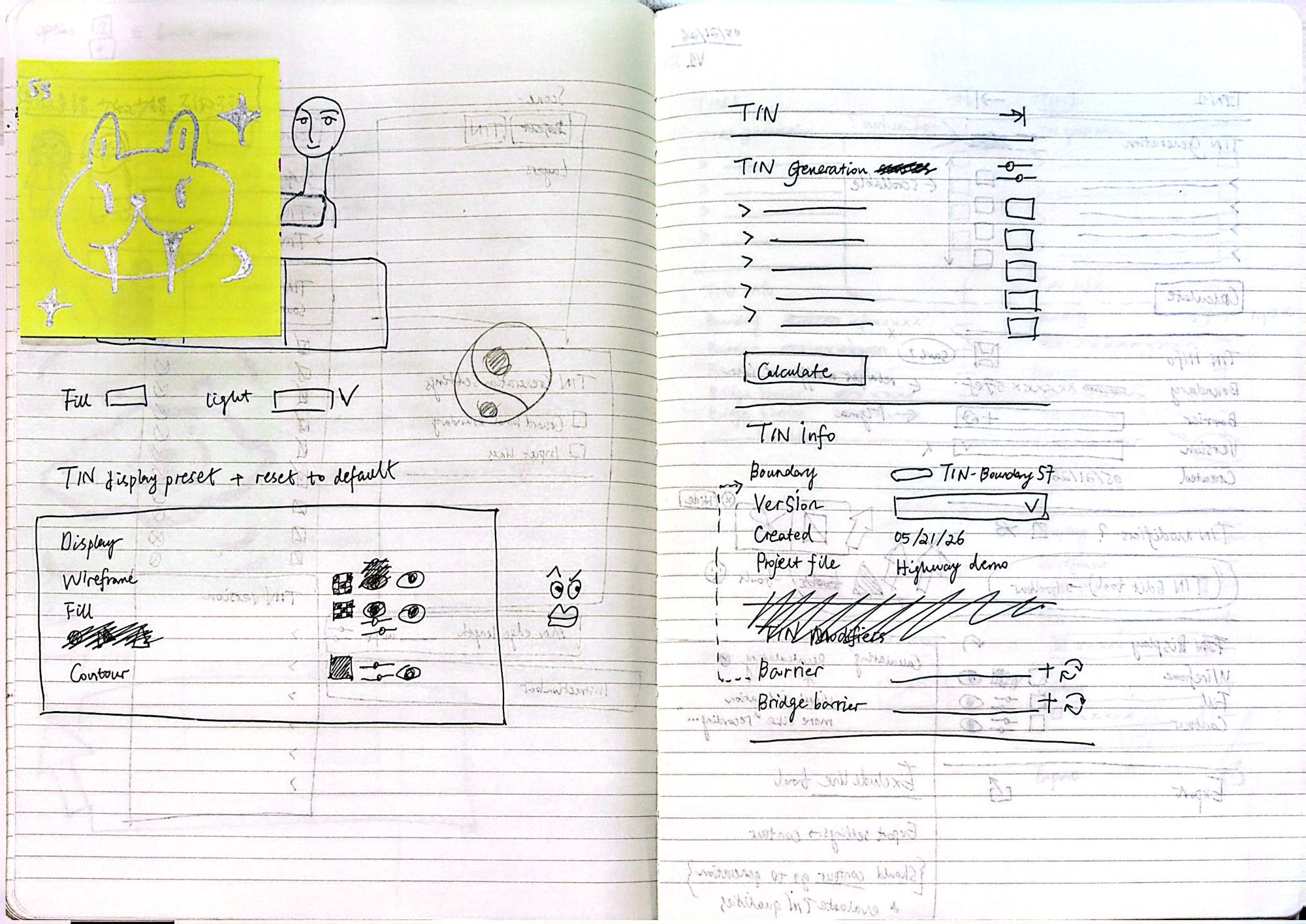 Sketch of TIN generation, info and display preset panels