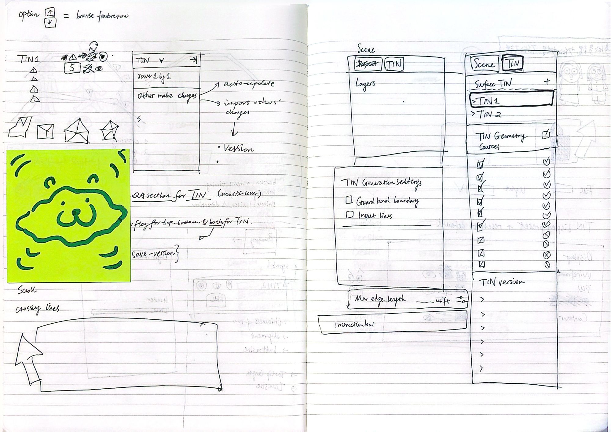 Sketch of TIN versioning and the Scene and TIN tabs