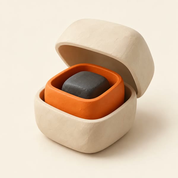Clay boxes nested inside each other, the lid open