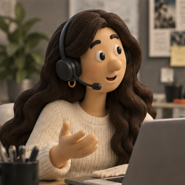 Clay portrait of a customer success lead with a headset