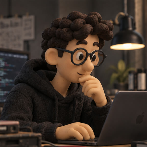 Clay portrait of an engineer at a laptop